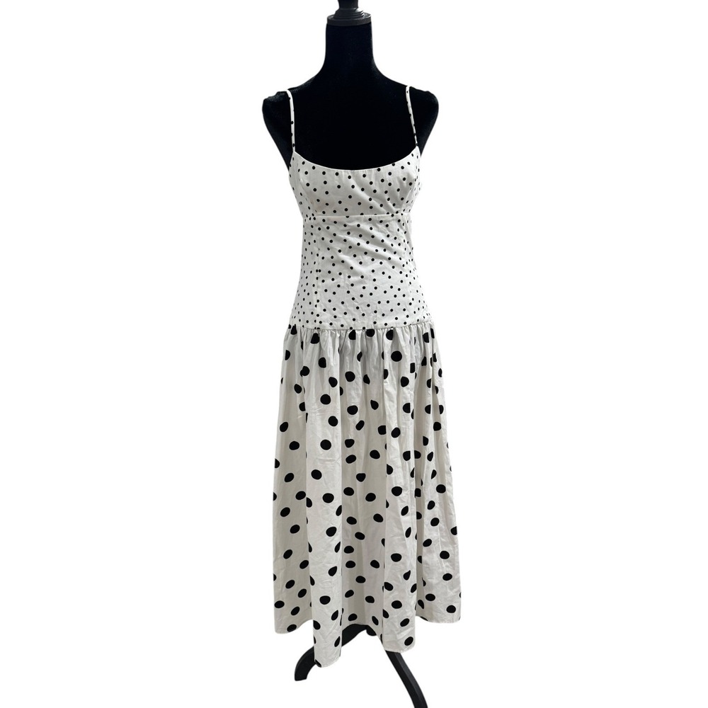 Zara Polka Dot Cutout Midi Dress White Black 3152/359/070 NWT Size Small - Picture 3 of 7